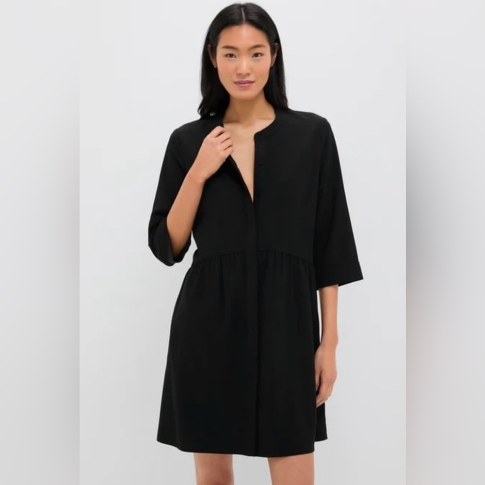 Tuckernuck Black Stretch Crepe Royal Shirt Dress 3/4 Sleeves- Small - Picture 2 of 16